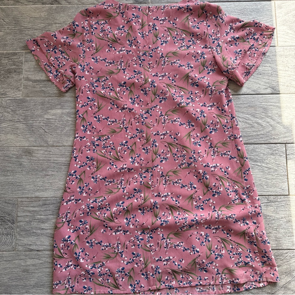 Women’s Large Floral Dress Pink V Neck Mini‎ Short Sleeve Spring Summer Lined - Picture 5 of 9